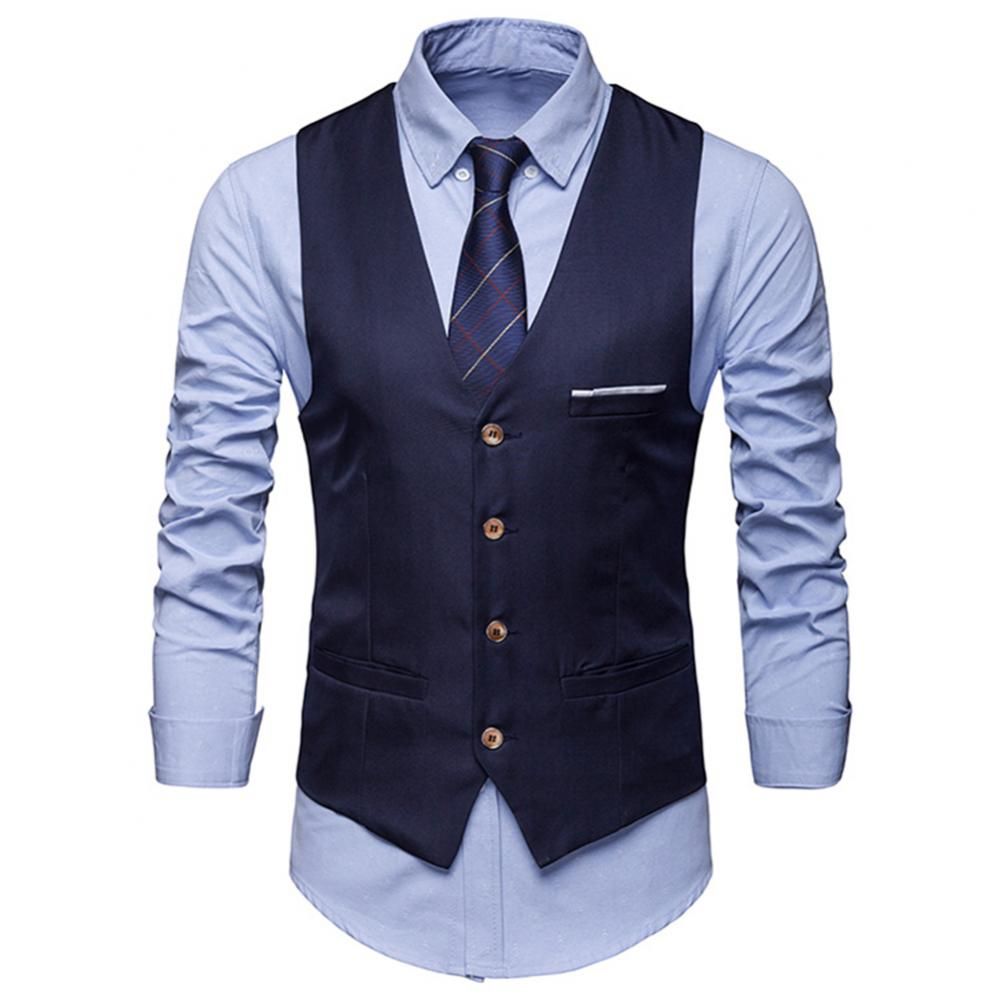 New Men Classic Formal Business Suit Vest Single Breasted Business Waistcoat Sleeveless Waistcoat Wine Red