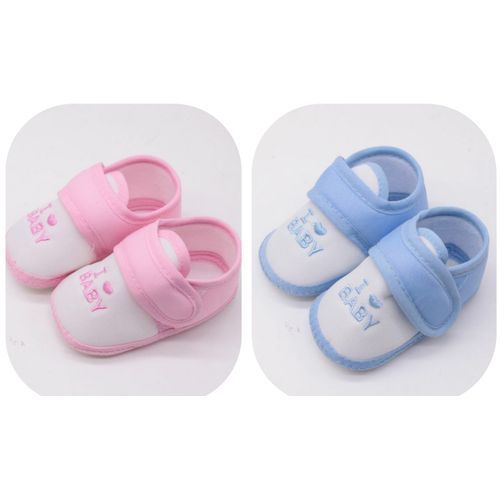 2 Pairs Unisex 'I Love Baby' Soft Sole Shoes - Blue/Pink