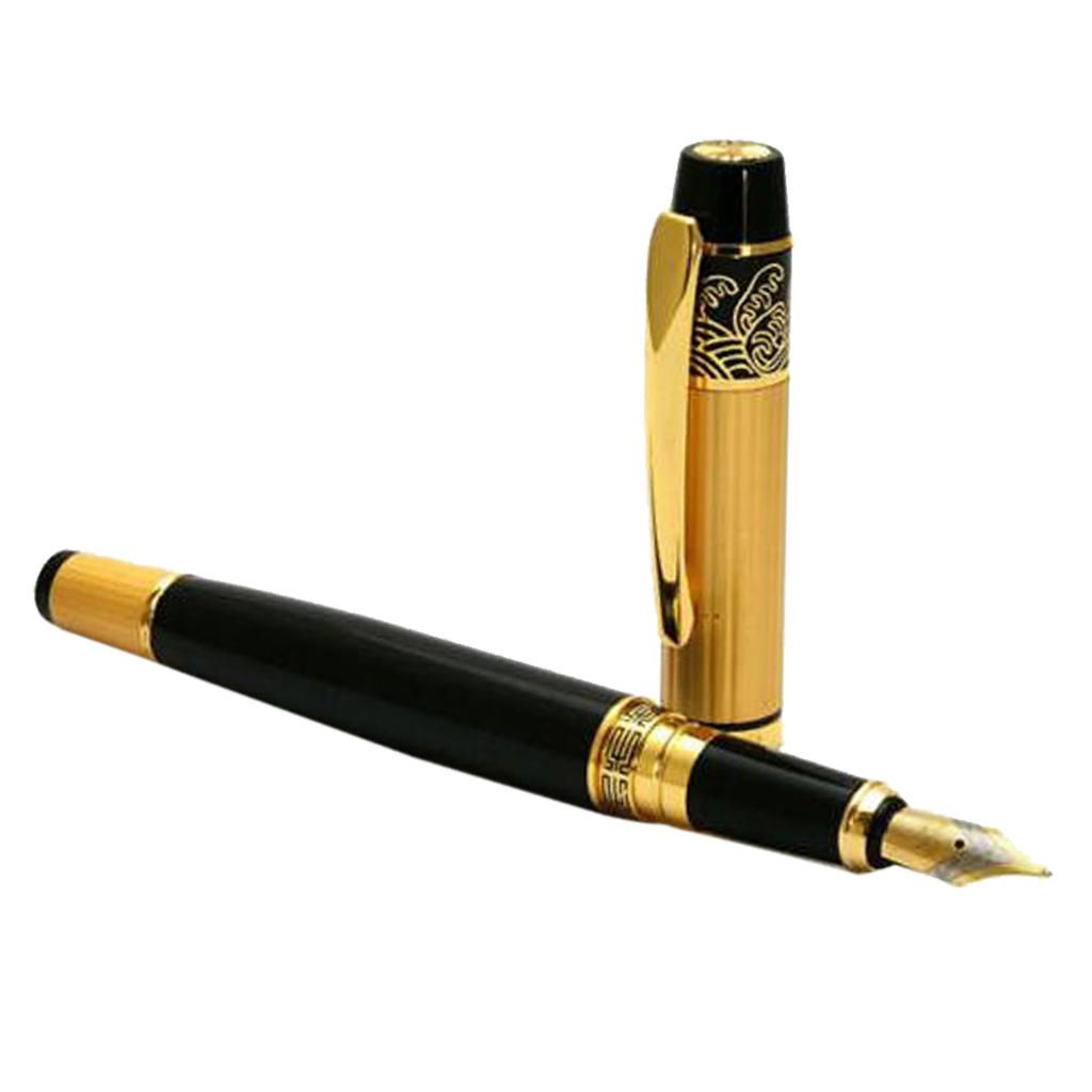 Luxury Stainless HERO 901 Medium Nib Fountain Pen Black & Gold Writing