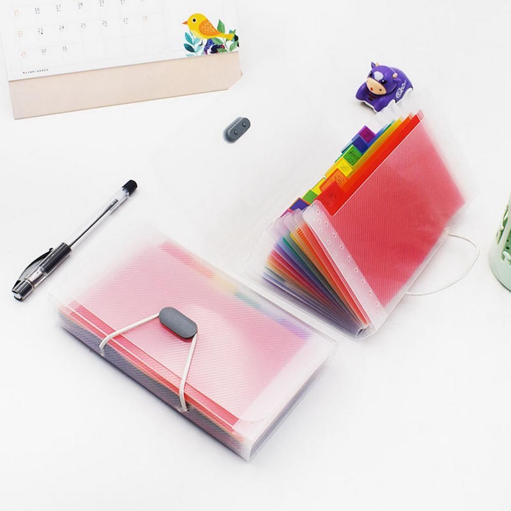 13 Grid Expanding File Folder A6 Document Buckle Lanyard Bag Multicolor Expanding File(Multicolor Buckle)