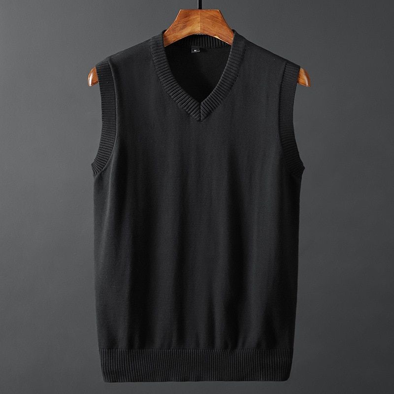 V-Neck Sleeveless Casual Knitting Vest Solid Color Tops Men's Sweater Vest