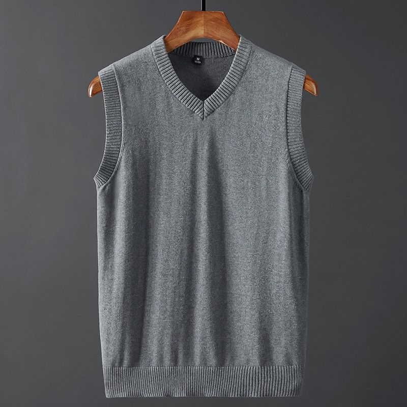 V-Neck Sleeveless Casual Knitting Vest Solid Color Tops Men's Sweater Vest