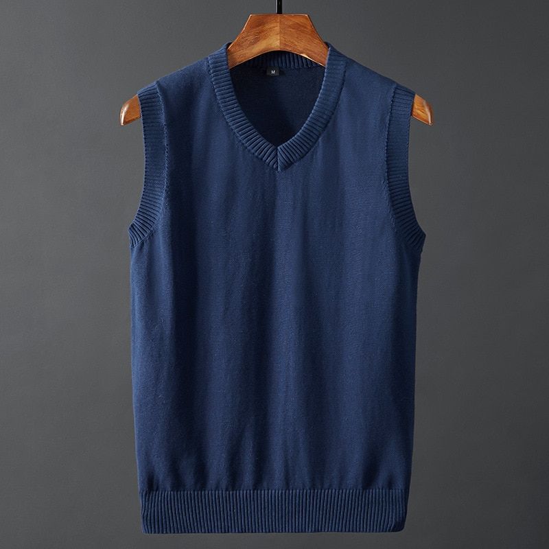 V-Neck Sleeveless Casual Knitting Vest Solid Color Tops Men's Sweater Vest