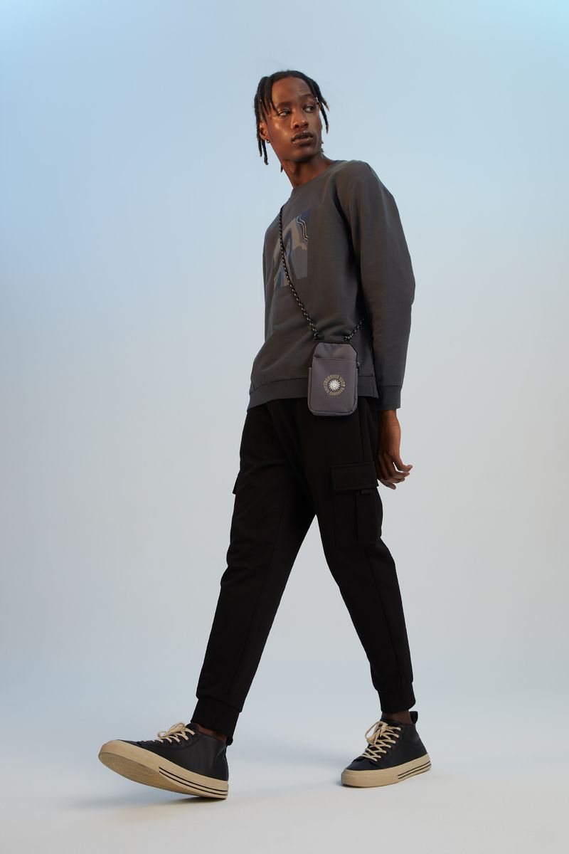 Man Knitted Relax Fit Crew Neck Long Sleeve Sweatshirt -Anthracite