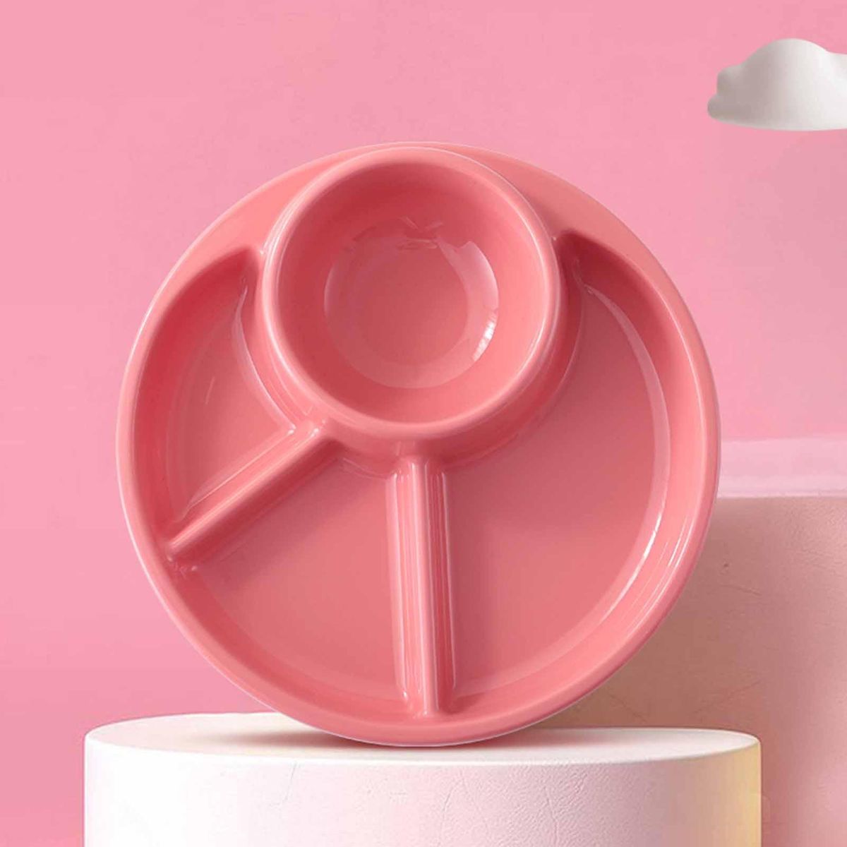Food Plate 4 Grids Baby Feeding Plate Pink