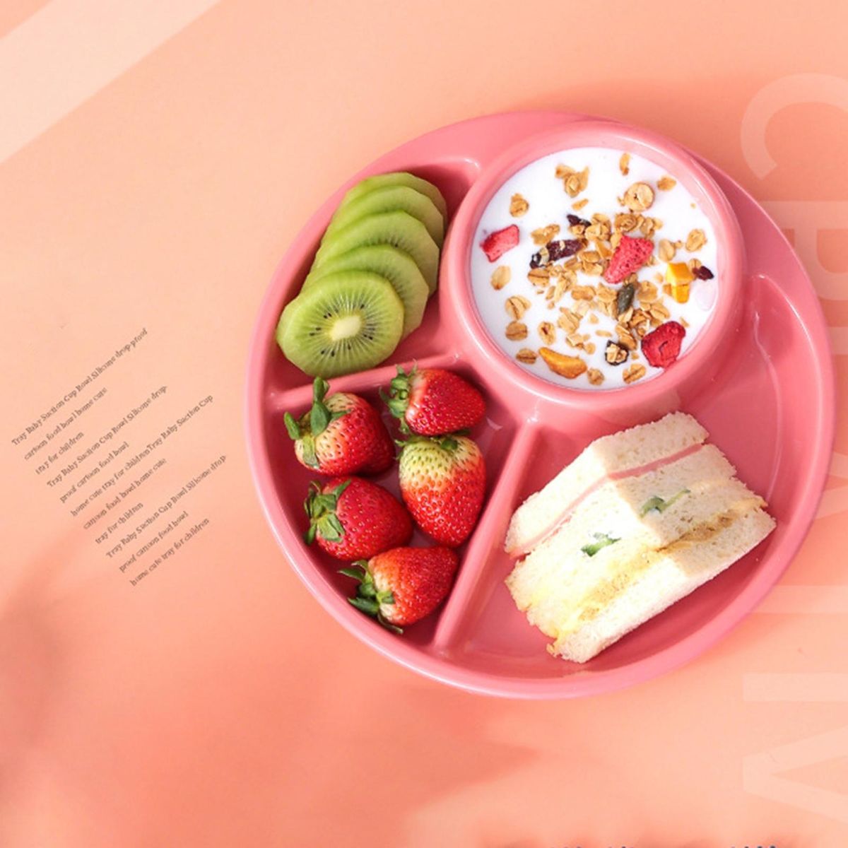 Food Plate 4 Grids Baby Feeding Plate Pink