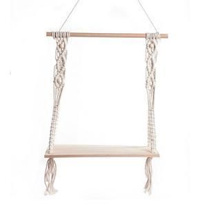 Premium Rustic Wood Swing Hanging Rope Wall Mounted Shelves Plant Flower Pot Hand Woven Macrame Rack Indoor Outdoor Decoration