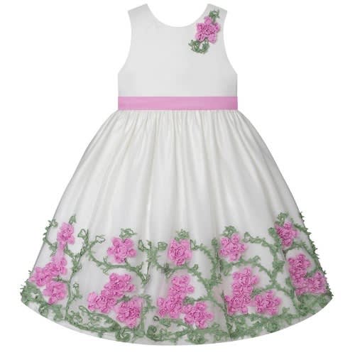 Baby Girl 3d Floral Petals Applique Organza Princess Dress -orchid Lilac