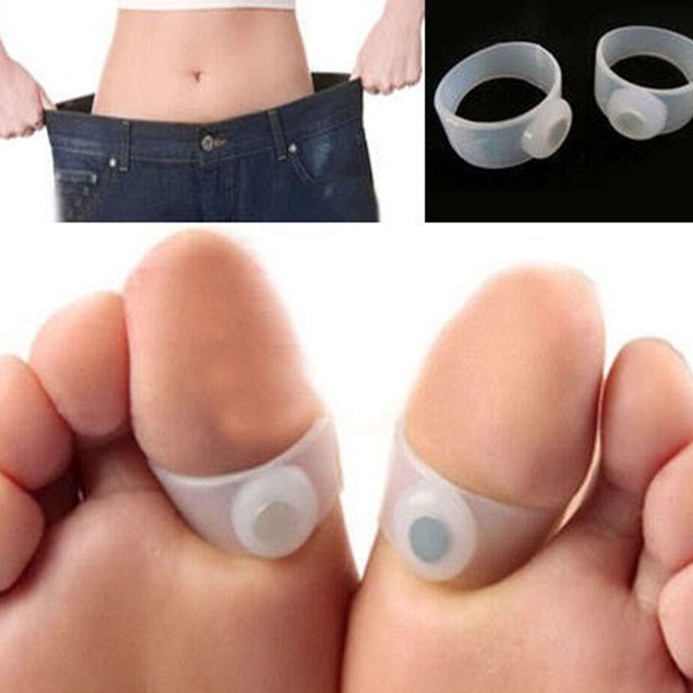 1 Pair Slimming Silicone Foot Massage Magnetic Toe Ring   Weight Loss Health-White