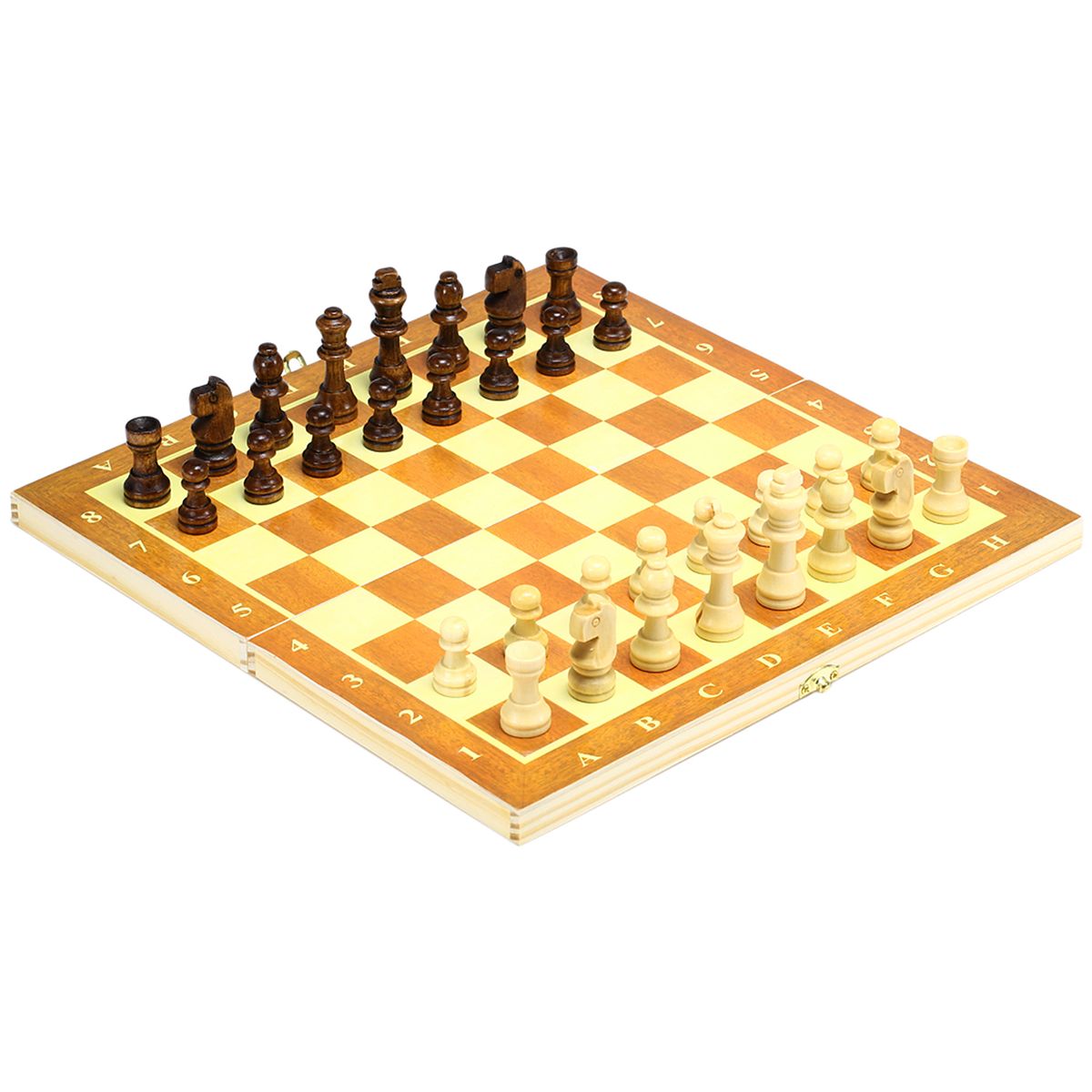Wooden Chess Set With Folding Chessboard Backgammon Checkers