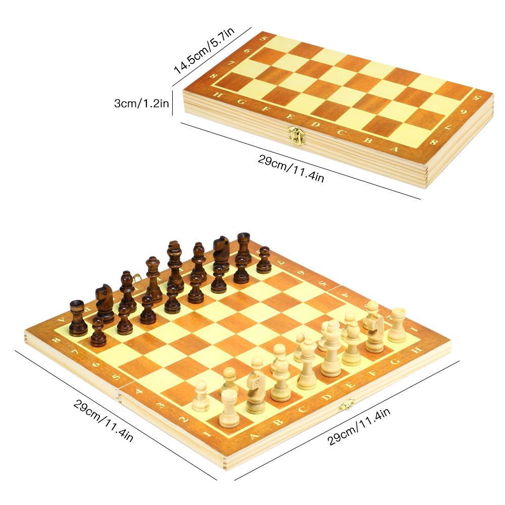 Wooden Chess Set With Folding Chessboard Backgammon Checkers
