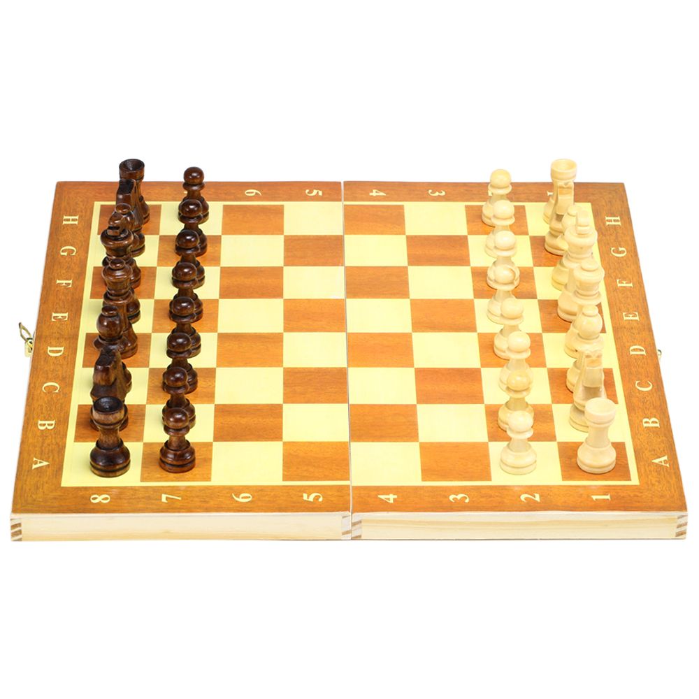 Wooden Chess Set With Folding Chessboard Backgammon Checkers