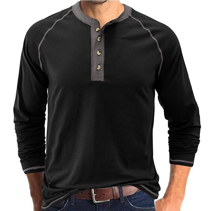 Men's Top Pure Cotton Solid Henry Neck T-shirt