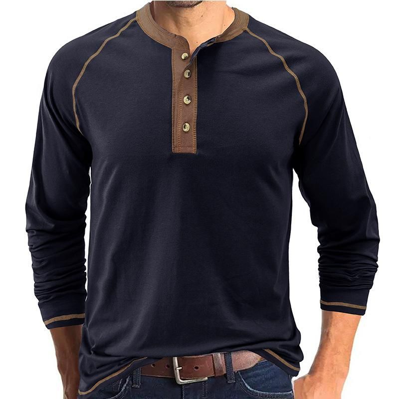 Men's Top Pure Cotton Solid Henry Neck T-shirt