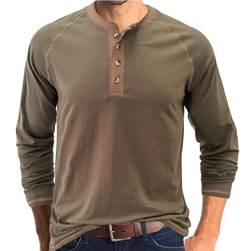 Men's Top Pure Cotton Solid Henry Neck T-shirt