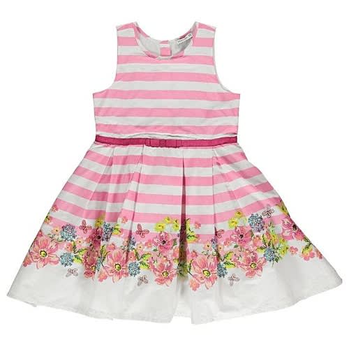 Floral Border Pleated Girl's Dress - Multi