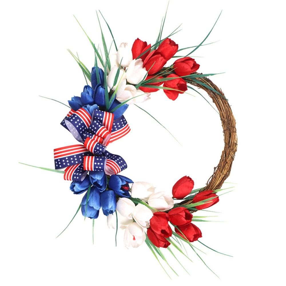 Patriotic Tulip Wreath for Front Door Wall Window Wedding
