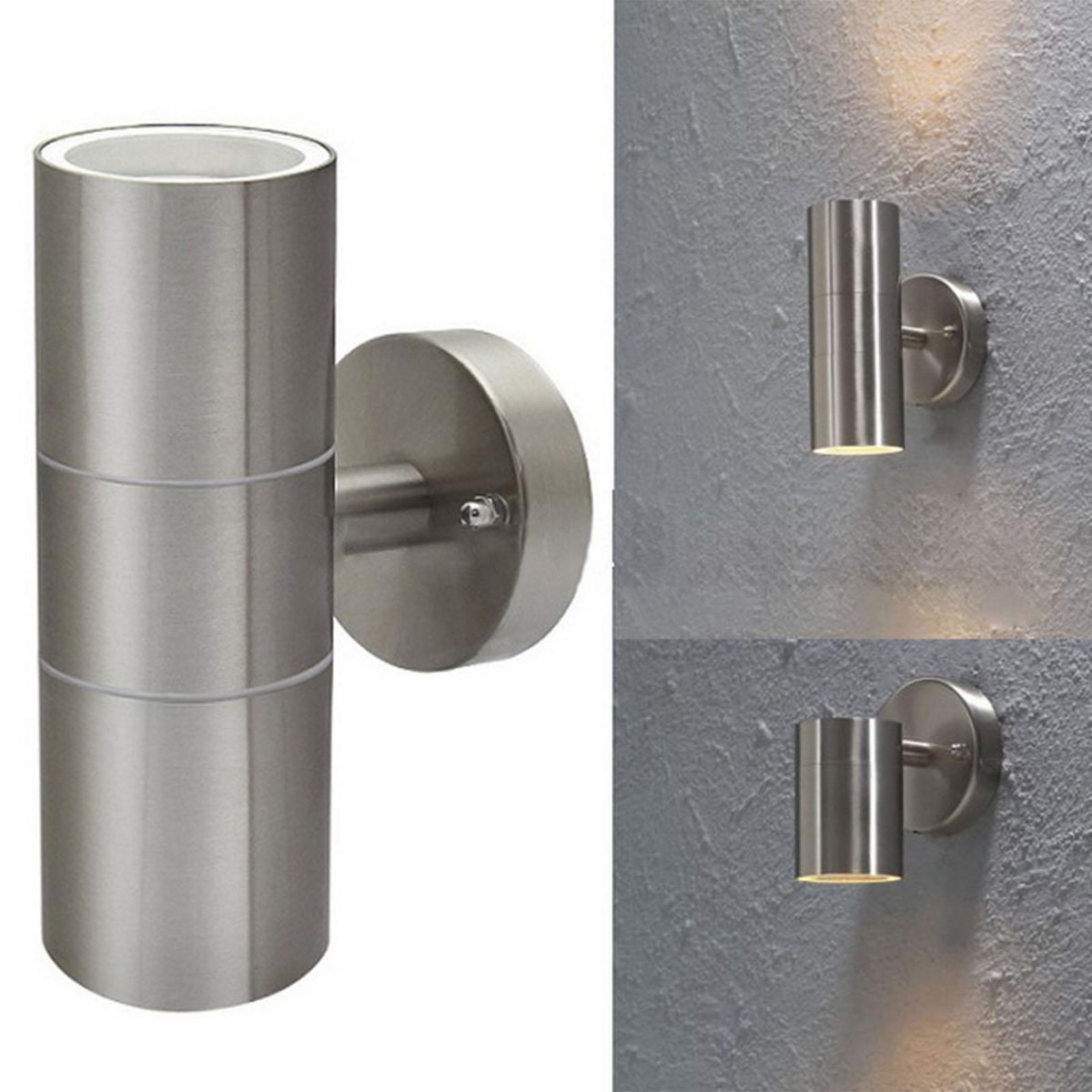 2Pcs Stainless Steel Double-head Up & Down Wall Lamps Indoor Outdoor Warm Light GU10 Bulb IP65 Lamps