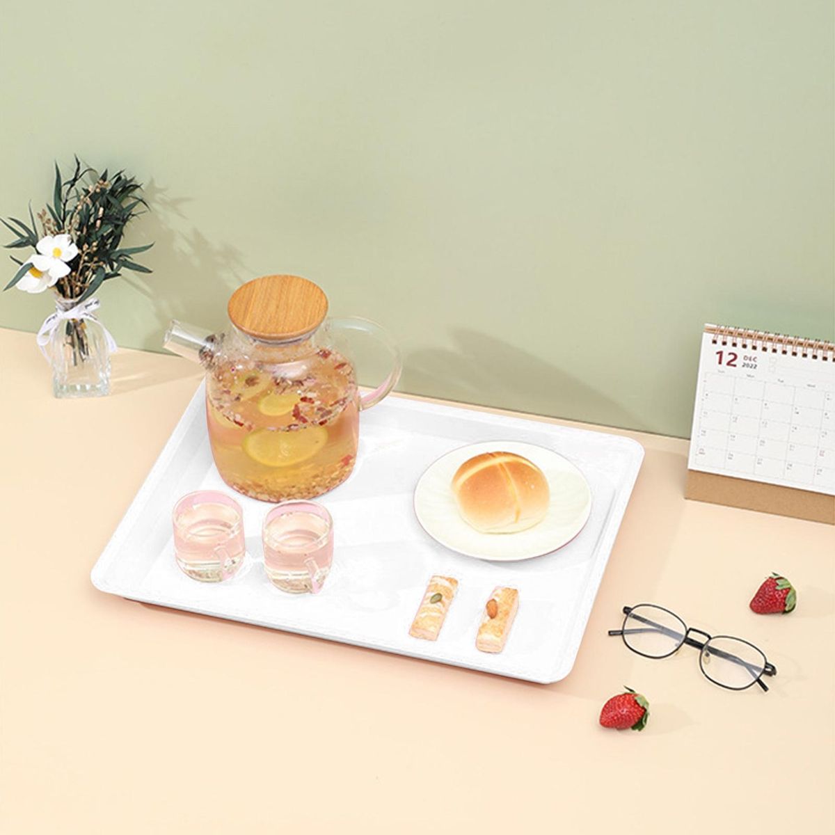 Stackable Tray Capacity Non-slip Food Tray Bpa Reusable for Fruit White