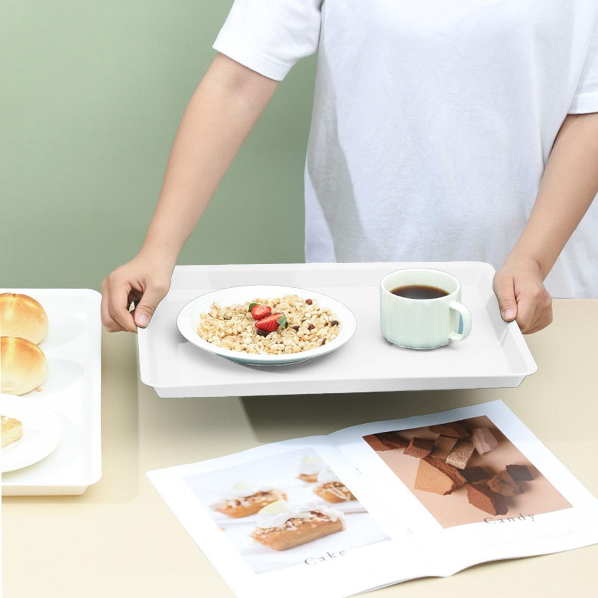 Stackable Tray Capacity Non-slip Food Tray Bpa Reusable for Fruit White