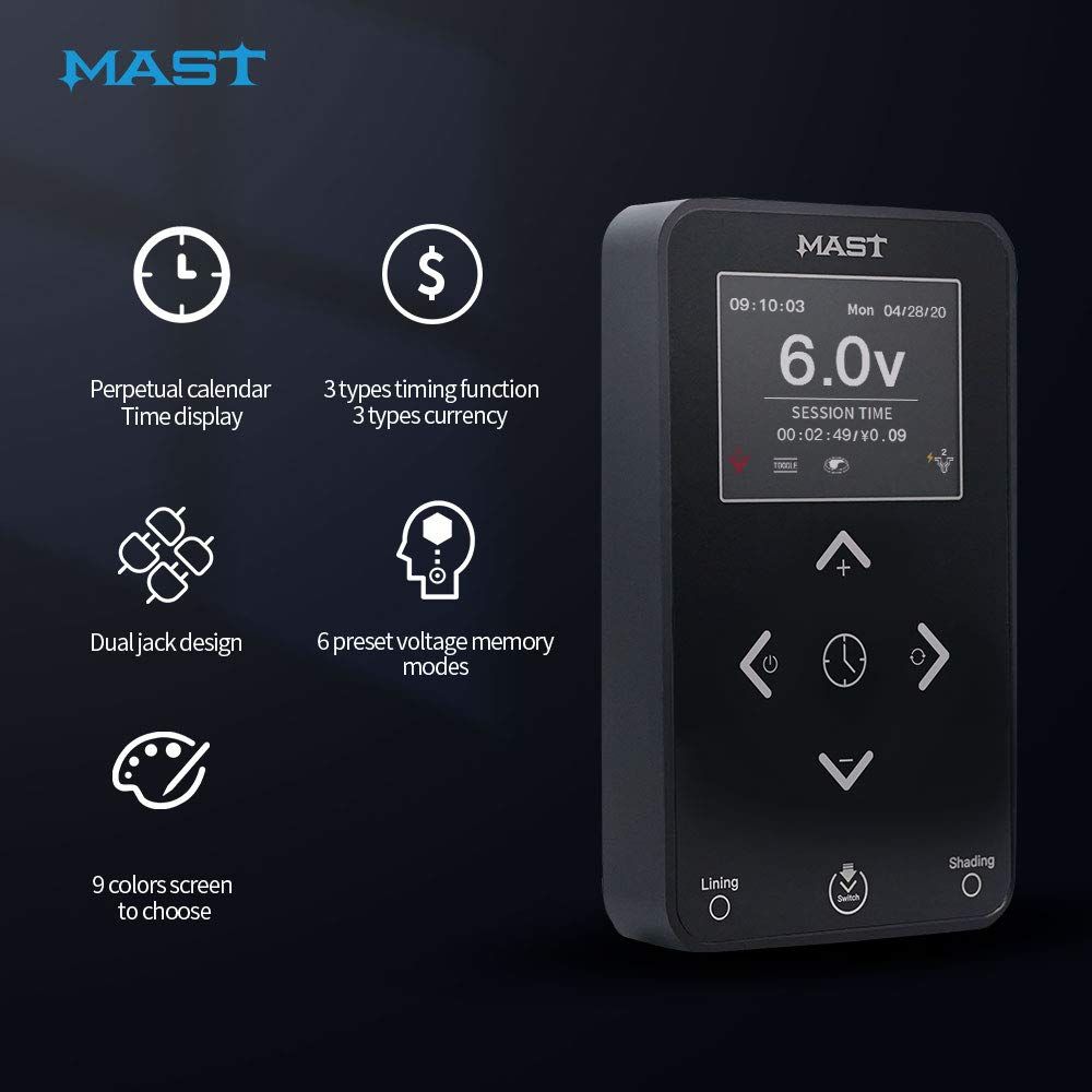 MAST Tattoo Supply Tattoo Power Supply LCD Intelligent Digital Connect With Magnetic Ball