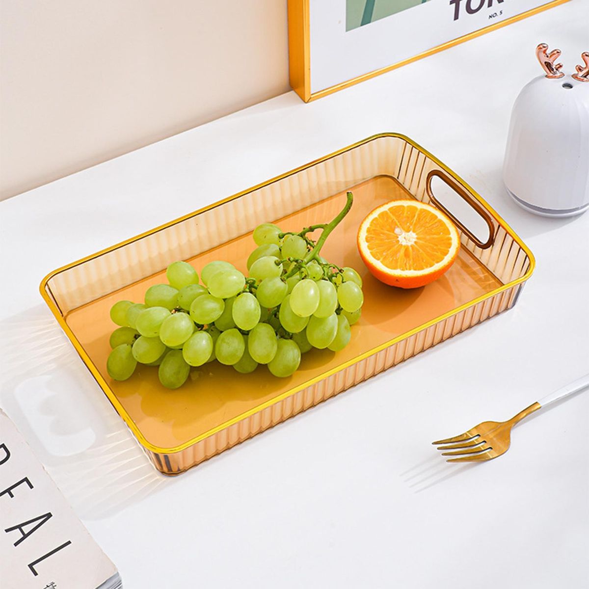 Stationery Organizer Tray Transparent Thickened Serving Tray for Tea Golden