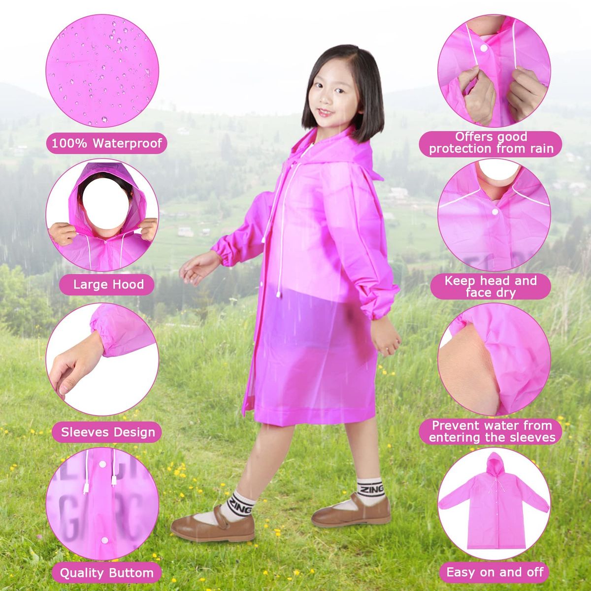 Windproof  Children's Raincoat -white