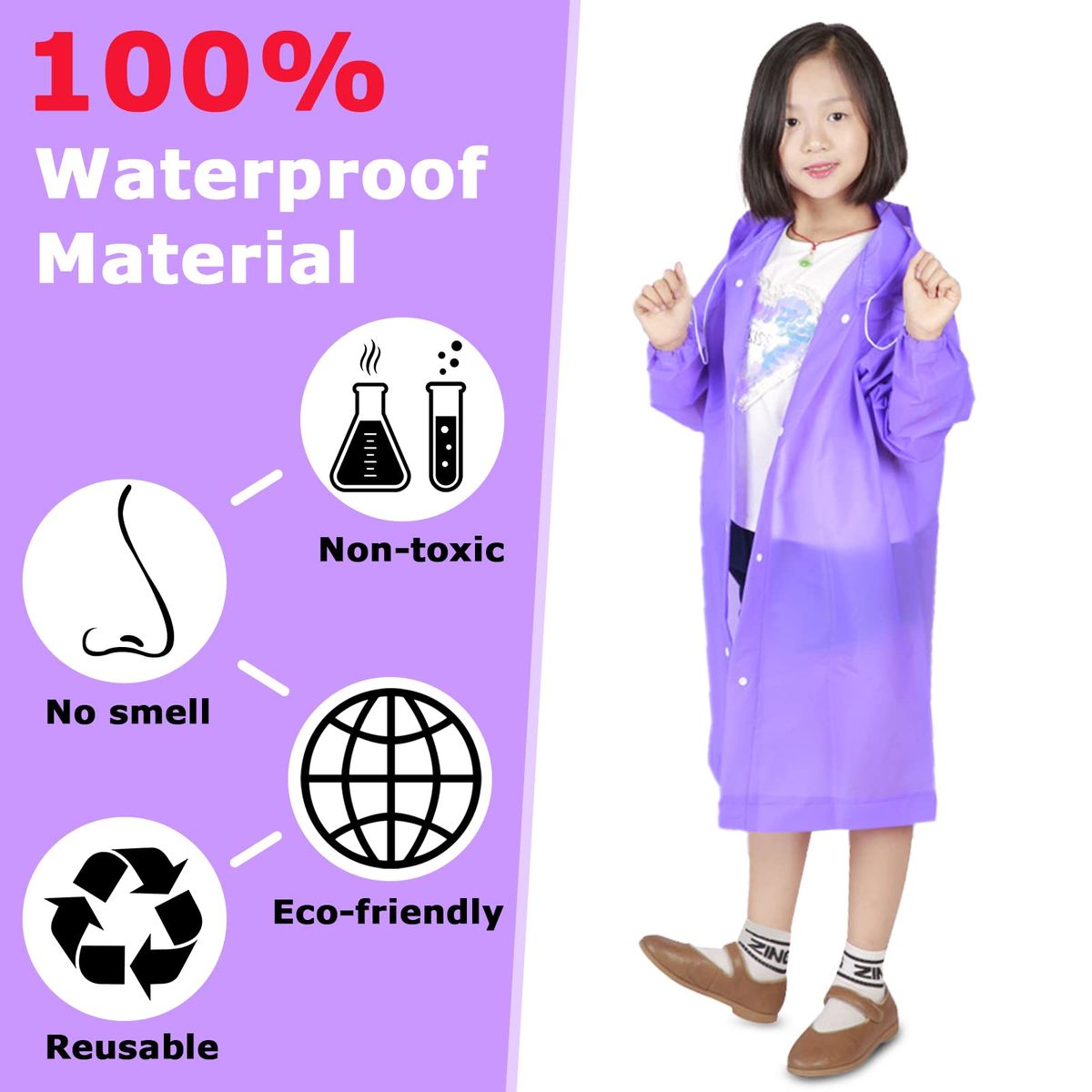 Windproof  Children's Raincoat -white