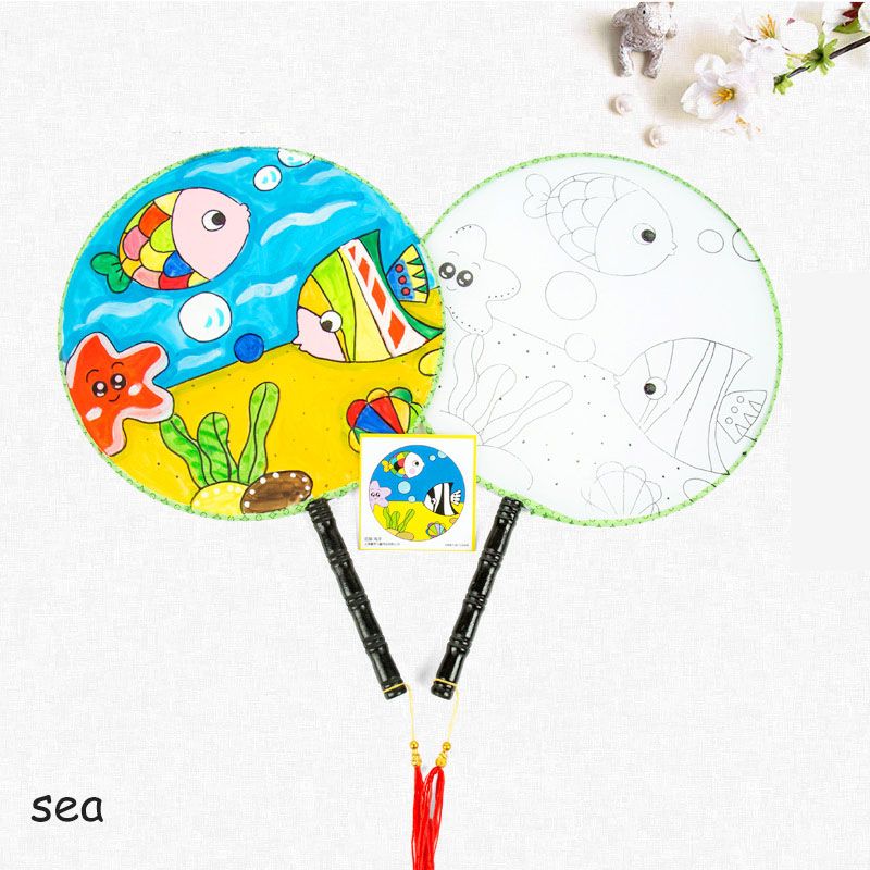 White Kindergarten Style Toy Fans Art Round Painting Silk Painted Japanese DIY Hand-painted Set Materials 1 Creative Fan