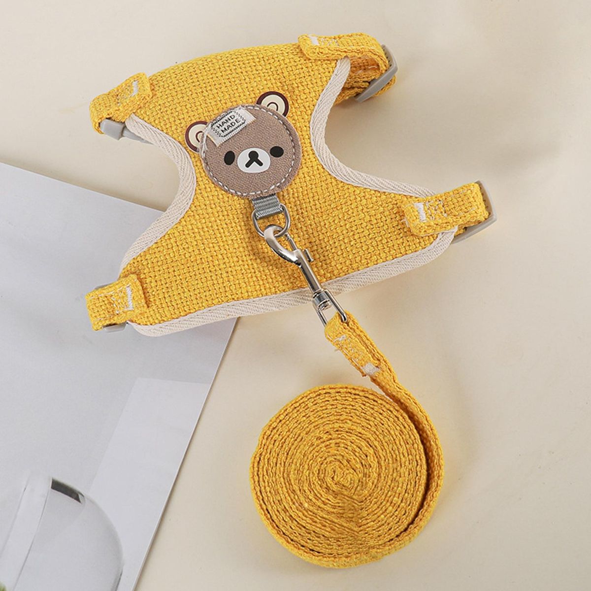 Cat Vest Chain Cute Bear Pet Vest Harness Dog Cat Collar Yellow