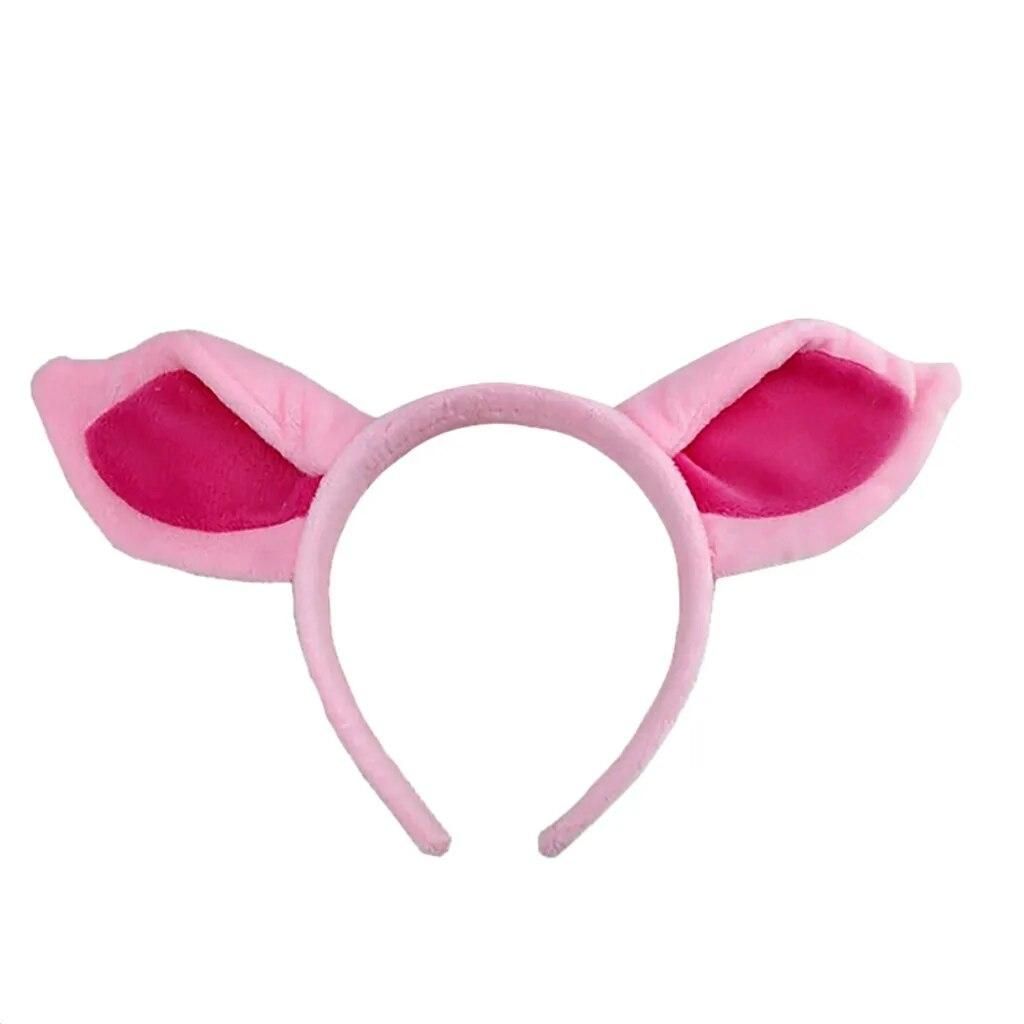 Pig Headband Ears And Tail Set Cosplay Costume Pink Pig Ear Headband Nose Tail Halloween Animal Headdress Dress Up Accessories