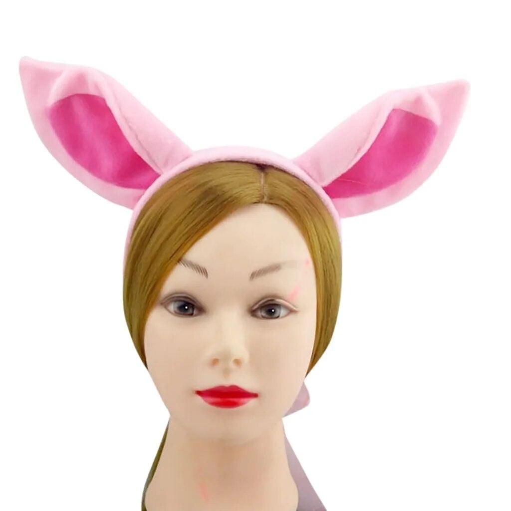 Pig Headband Ears And Tail Set Cosplay Costume Pink Pig Ear Headband Nose Tail Halloween Animal Headdress Dress Up Accessories