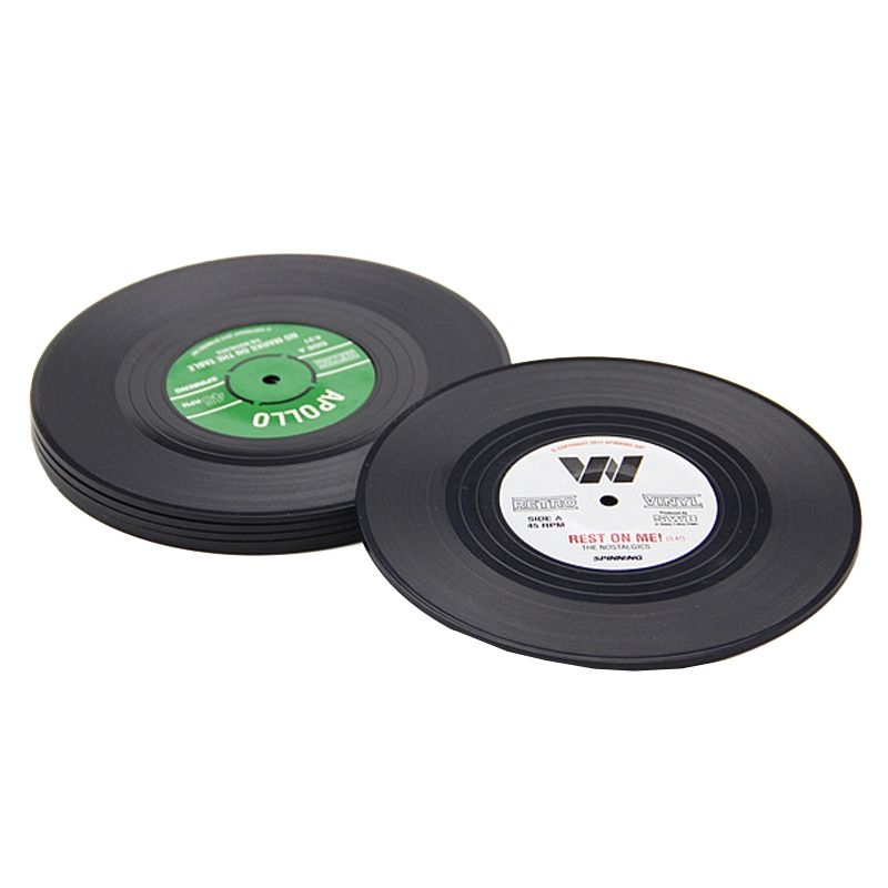 6 PCS/Set Retro Black Vinyl CD Record Drink Coasters Home Table Cup Mat Decor Coffee Drink Placemat Tableware Spinning, Diameter: 10.7cm