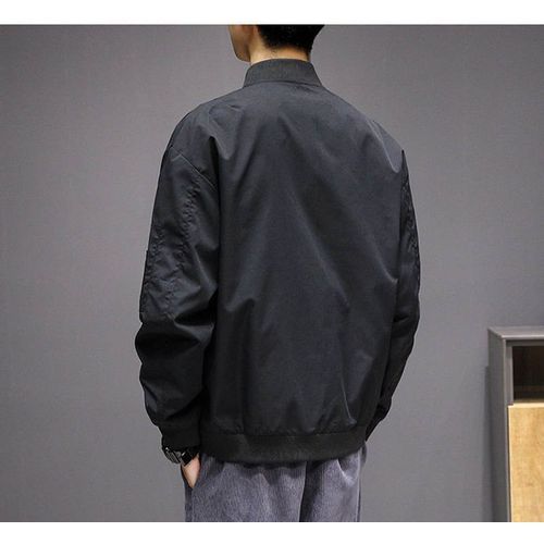 Men Slim Fit Bomber Jacket(Black)