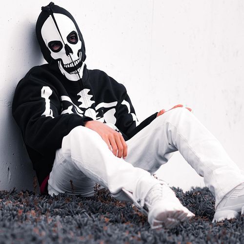 Halloween Skull Human Skeleton Print Long Sleeve Hooded Men's Sweatshirt-black