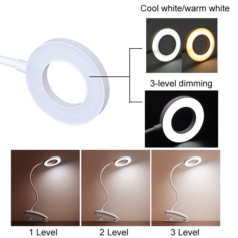 8W Desk Lamp USB Rechargeable Table Lamp With Clip Bed