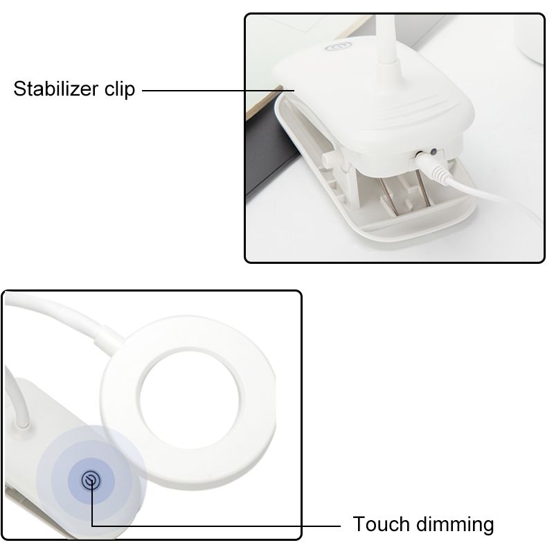 8W Desk Lamp USB Rechargeable Table Lamp With Clip Bed