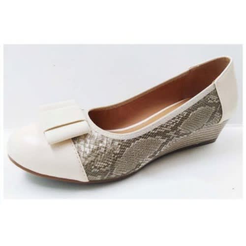 Patent Leather With Snake Print Wedge Shoe - Nude