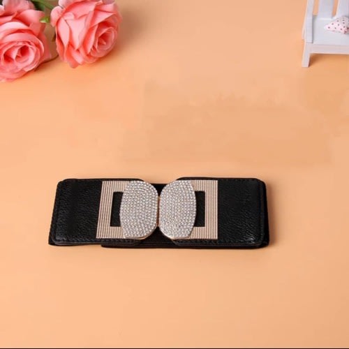 Ladies Rhinestone Buckle Elastic Wide Waist Belt