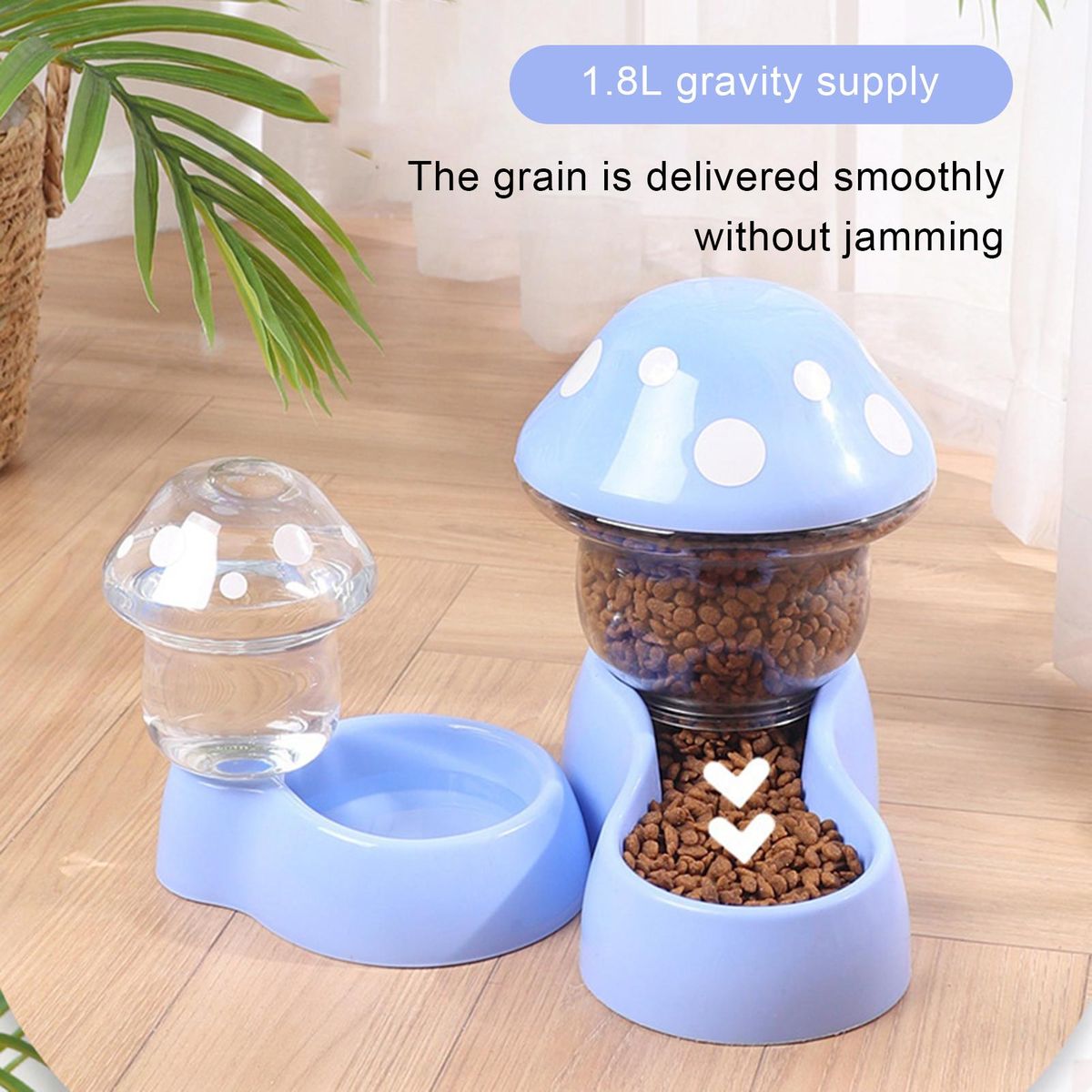 1 Set Pet Food Feeder Mushroom Shape Pet Cat Dog Pet Feeder Dispenser Blue