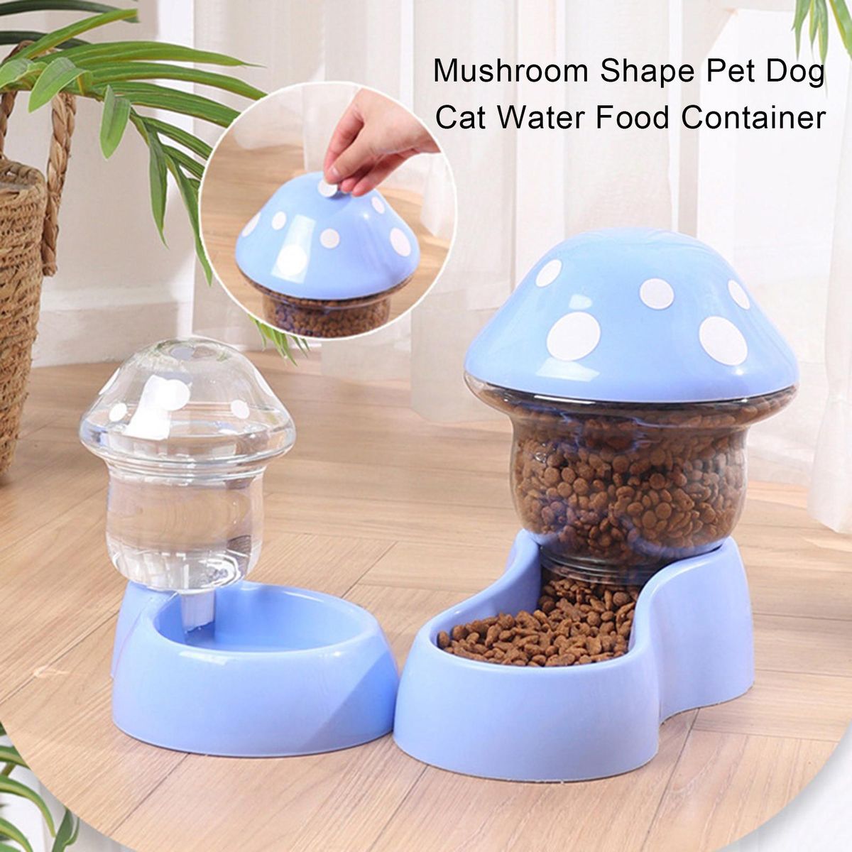 1 Set Pet Food Feeder Mushroom Shape Pet Cat Dog Pet Feeder Dispenser Blue