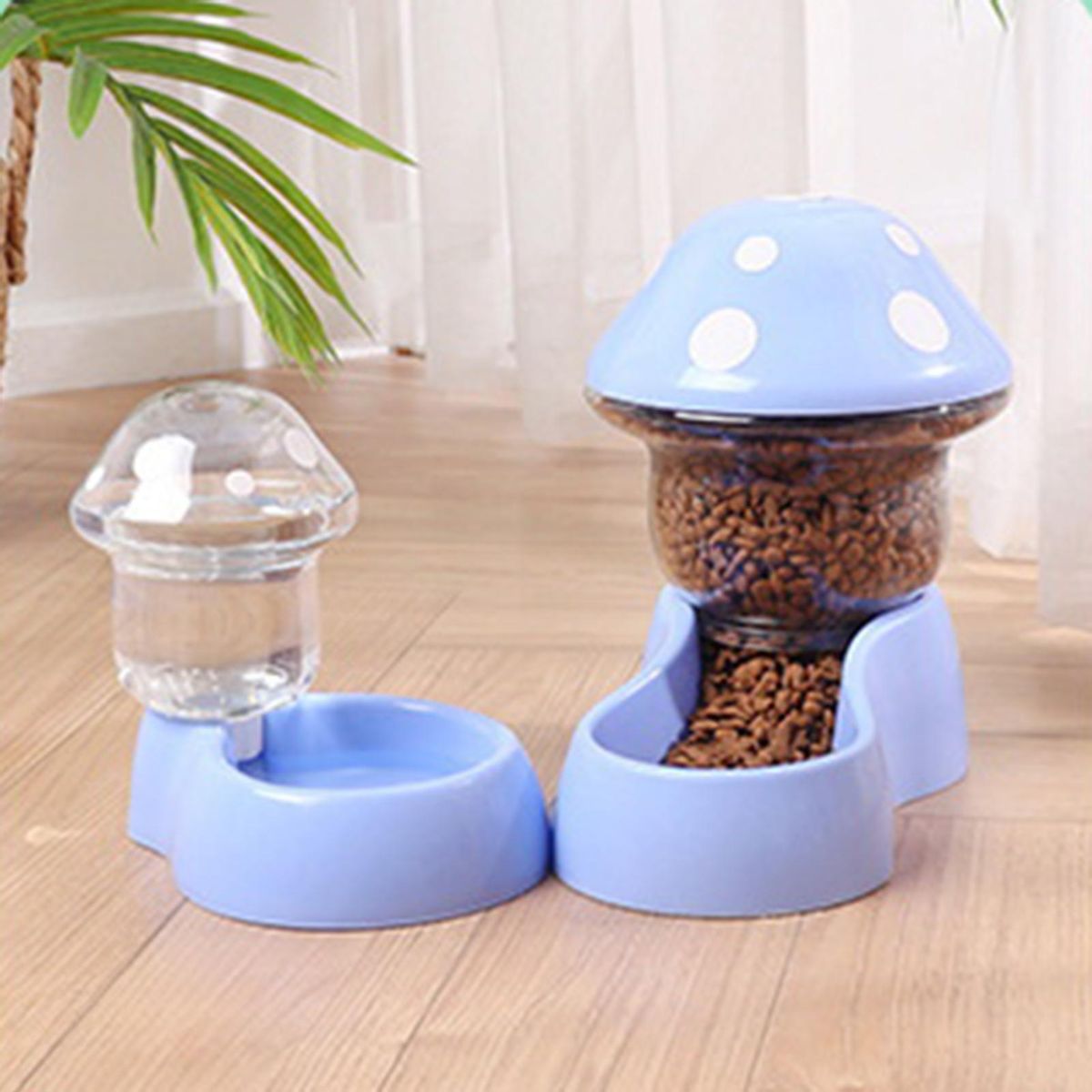 1 Set Pet Food Feeder Mushroom Shape Pet Cat Dog Pet Feeder Dispenser Blue
