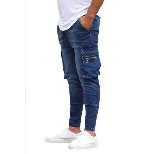 Men's Multi-pocket Stretch Jeans Zipper Decorative Overalls Jeans