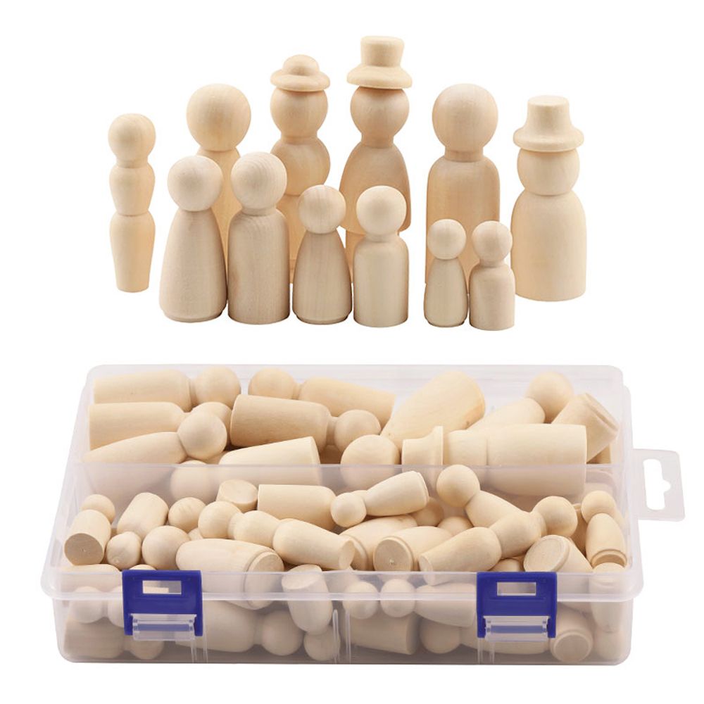 55pcs Wooden Peg Dolls Unpainted Kids Birthday Gifts