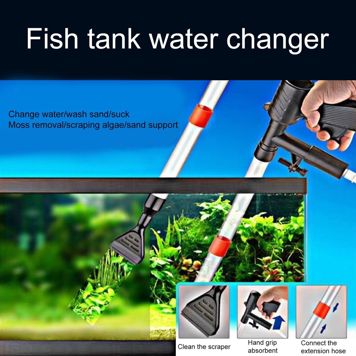 1 Set Water Changer Manual Gravel Cleaner Siphon Filter Black