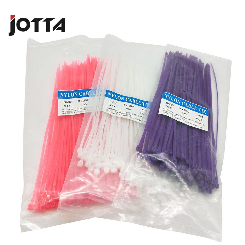 3*200mm Self-locking Nylon Cable Ties 8 Inch 100pcs 12 Color Plastic Zip Tie Binding Wrap Straps