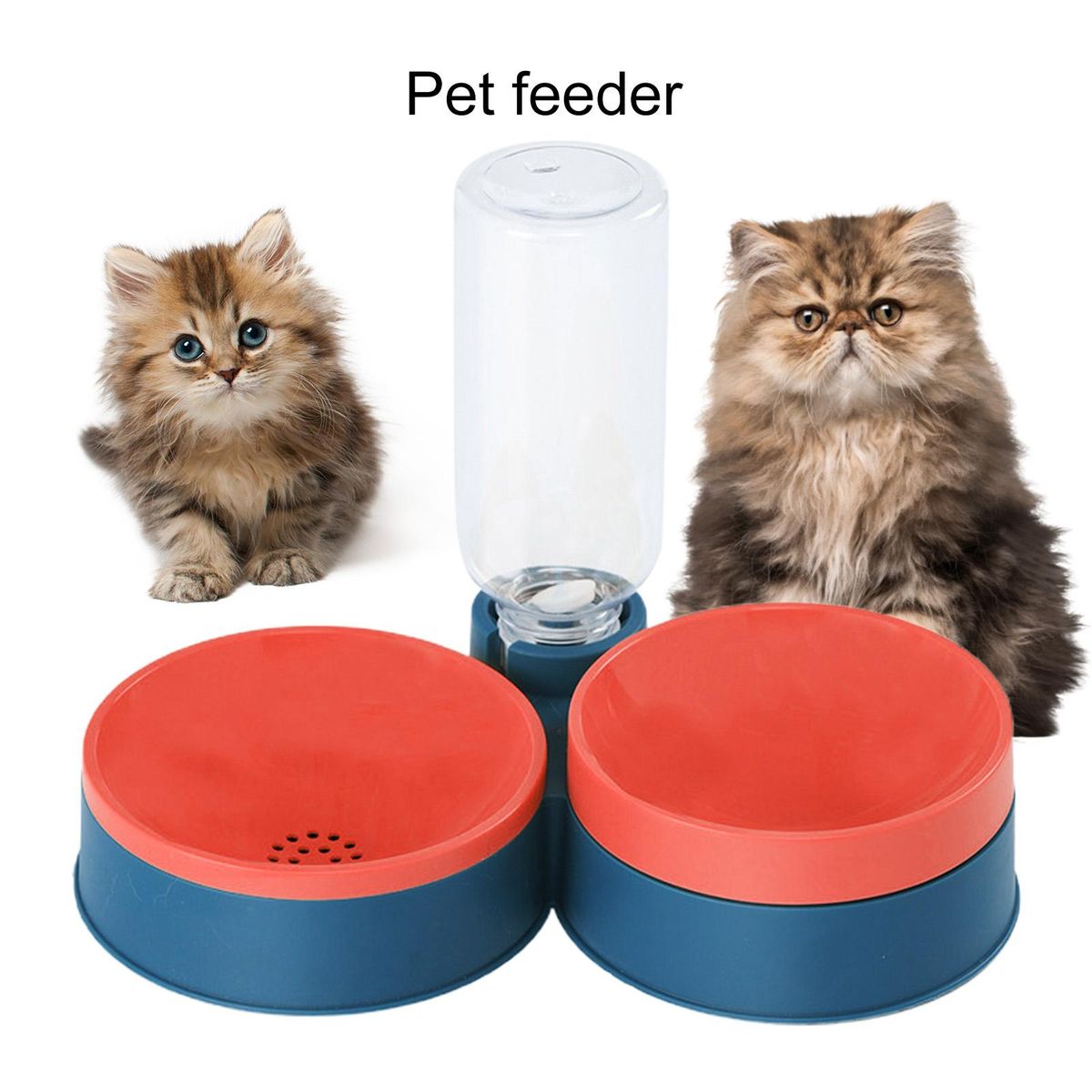 1 Set Pet Feeder Bowl Cat Dog Double Bowls Pet Food Dispenser Bowls Blue