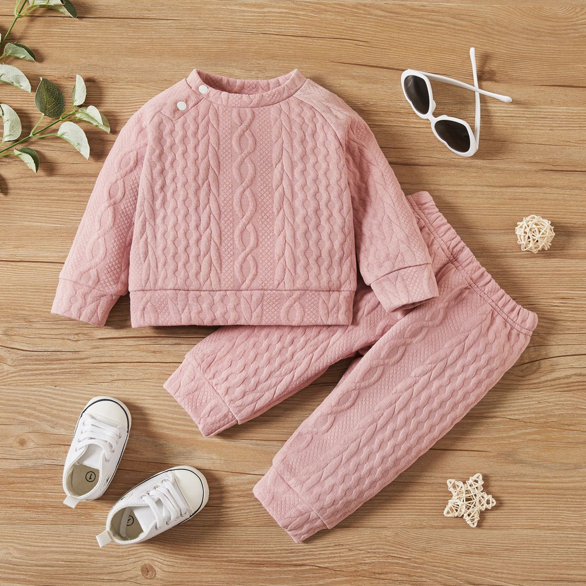 Baby Girls Autumn Winter Twist Knitting Long Sleeve Sweatshirt -Pink