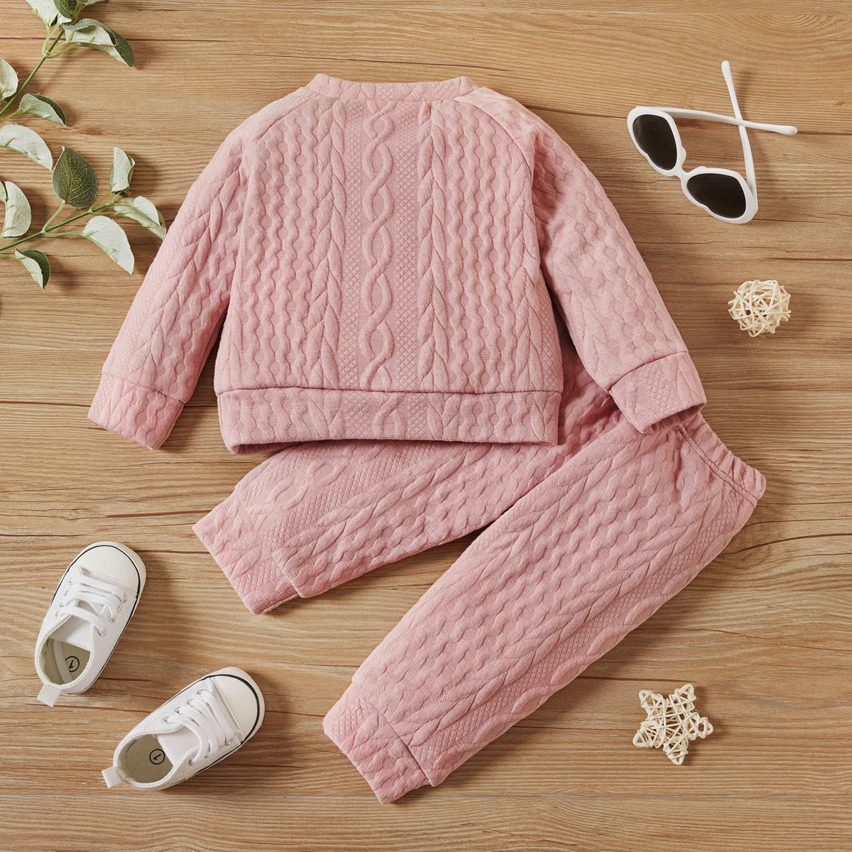 Baby Girls Autumn Winter Twist Knitting Long Sleeve Sweatshirt -Pink
