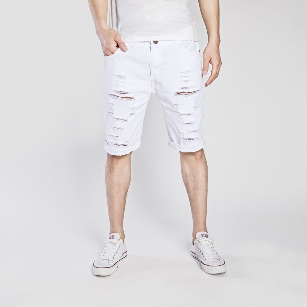 Casual Ripped Denim Shorts For Men (White)